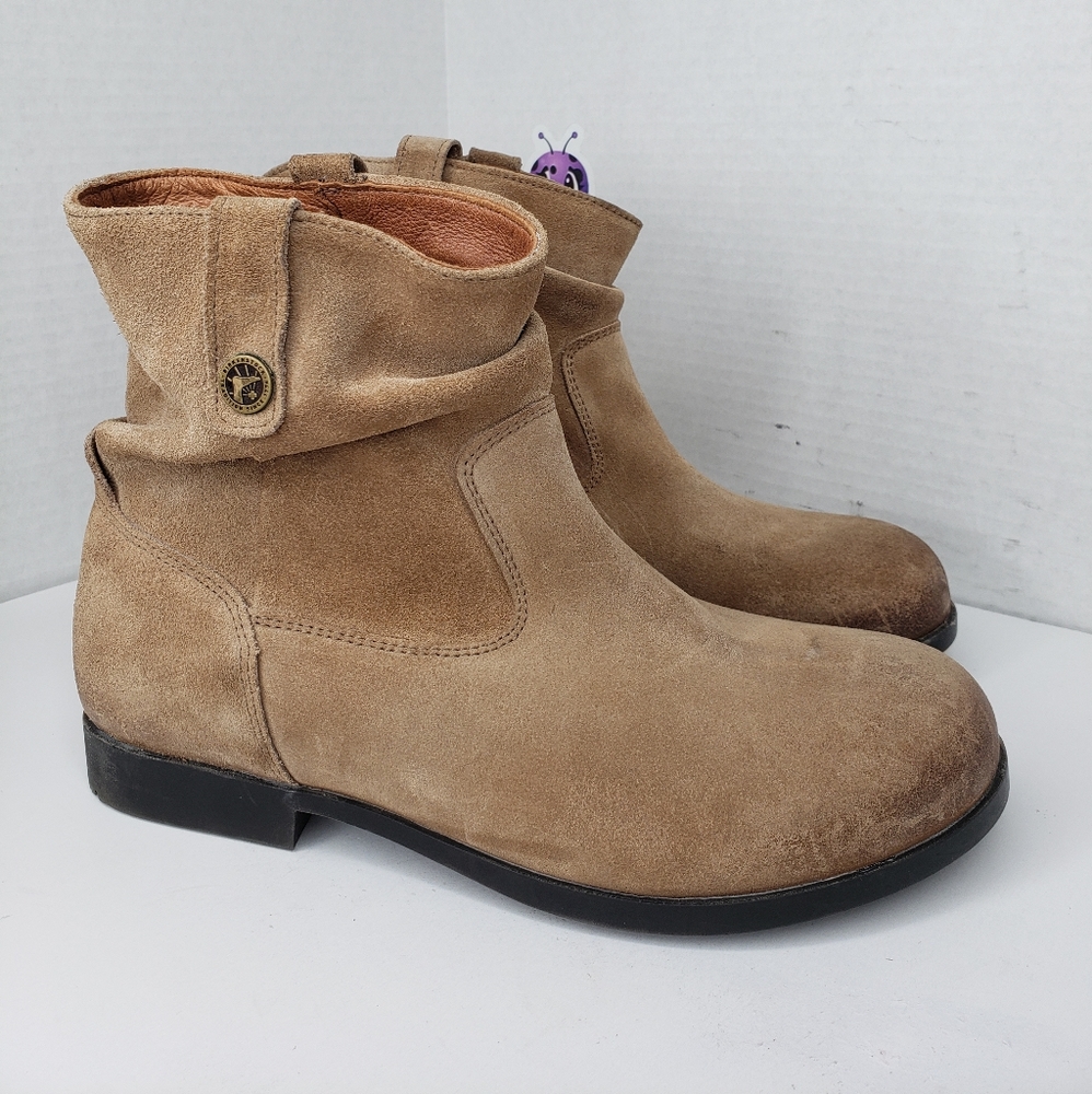 Birkenstock Sarnia Tan Suede Distressed Booties